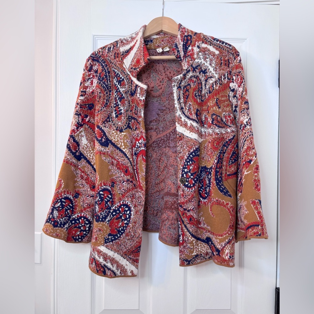 Moth by Anthropologie Paisley Open Front sweater Jacket size Medium